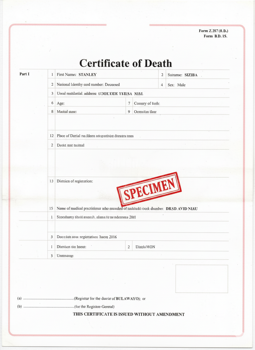 Zimbabwe Death Certificate